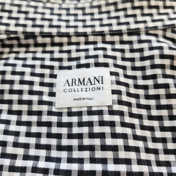 Armani Collezioni Black and White Checkered Button Down Shirt - Picture 10 of 11